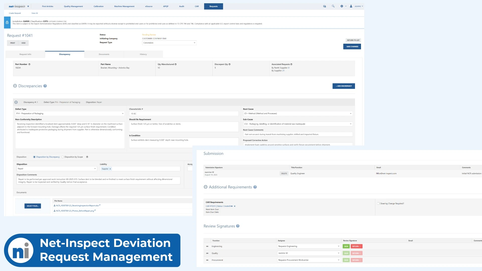 Process comparison infographic contrasting manual supplier deviation management using emails and documents with automated digital workflow system