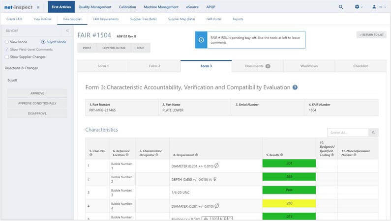 Review and buy off FAIRs with AS9102 Software